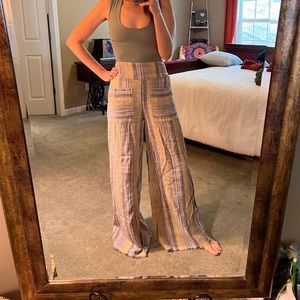 Free People Striped Wide Leg Pants - Blue and Cream